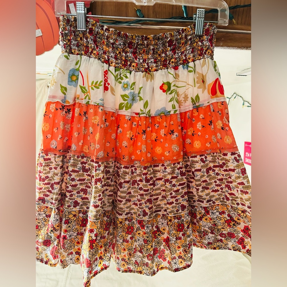 Floral stretch waist, amazing tiered, country Patchwork Skirt S/M